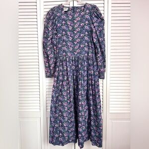 Laura Ashley Vintage Corduroy Puff Sleeve Floral Dress Cottagecore Purple 10